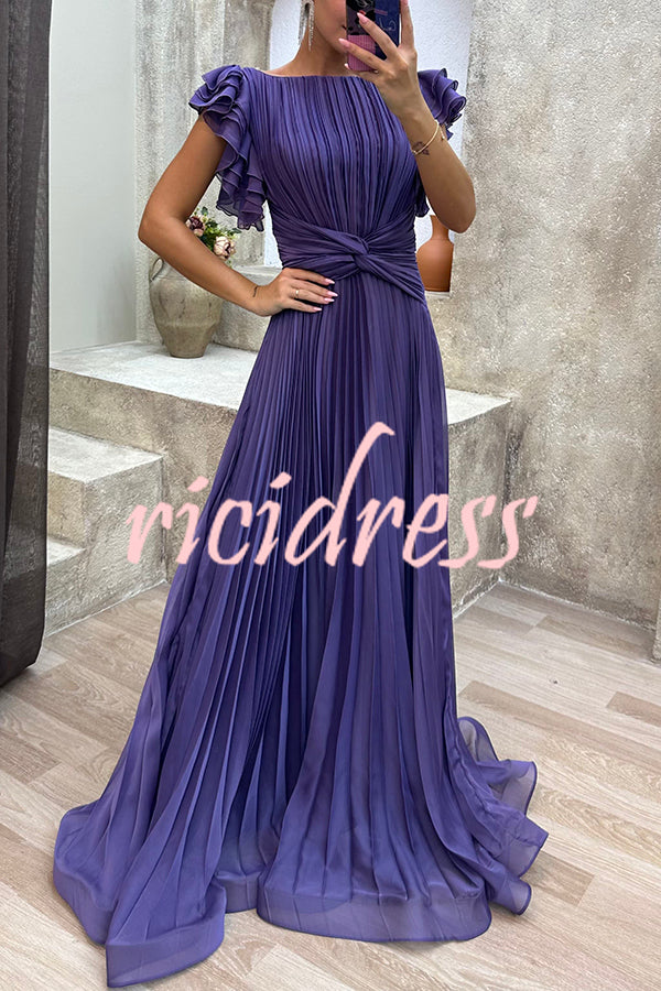 Fashion Elegant Queen Pleated Ruffle Sleeve Cross Waist Maxi Dress