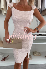 Solid Color Strappy Metal Embellished Fitted Mini Dress