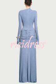 Stylish Long-sleeved Slim-fit Pleated Elegant Maxi Dress