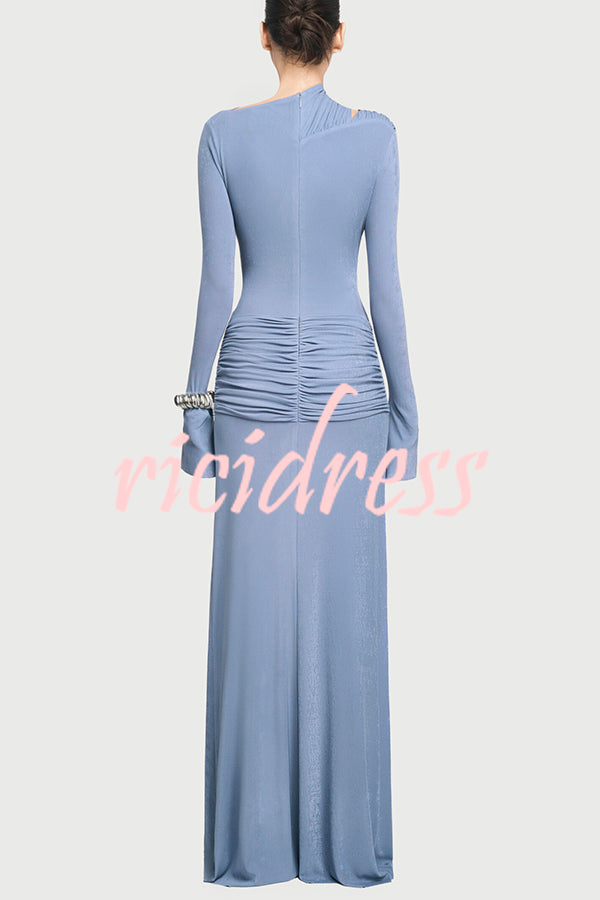 Stylish Long-sleeved Slim-fit Pleated Elegant Maxi Dress