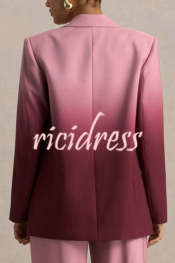 Enya Ombre Print Single Button Long Sleeve Lapel Loose Blazer