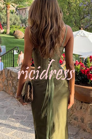 In A Fairytale Lace Satin Mid Rise Drape Maxi Skirt