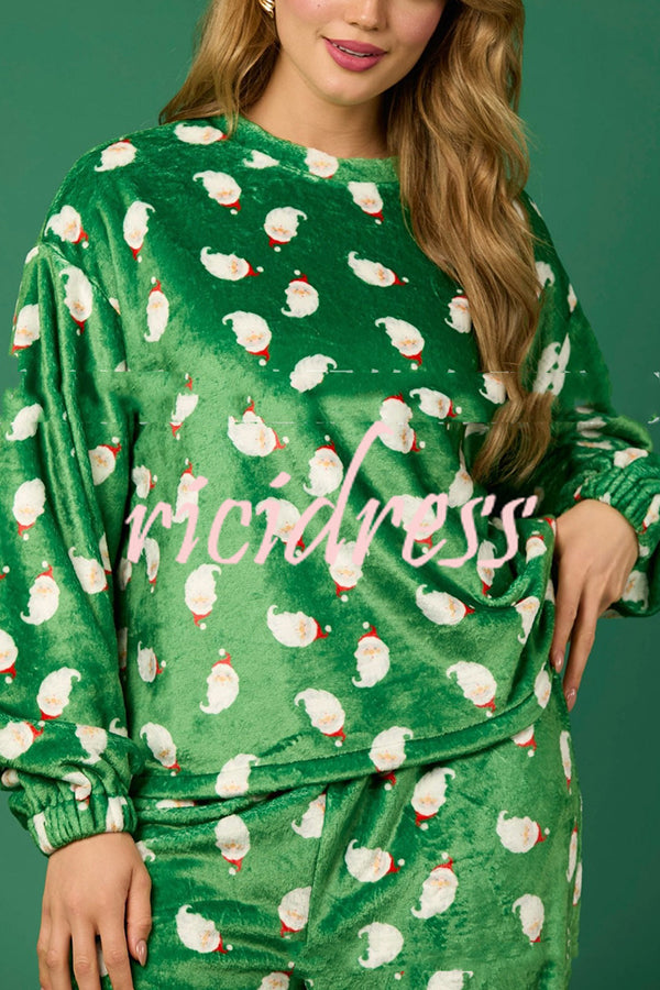 Christmas Printed Crew Neck Long Sleeve Top and Elastic Waist Loose Pants Set