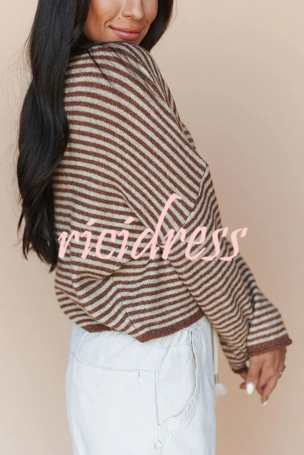 Fashionable Contrast Striped Casual Long-sleeved Knitted Cardigan