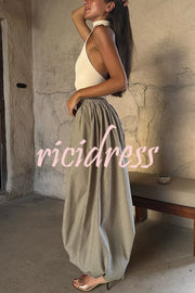 Fashion Plaid Print Elastic Waist Pocket Loose Wide-leg Pants