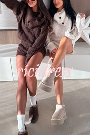 Diviano Cabble Knit Button Scarf Long Sleeve Sweater and Stretch Mini Shorts Set（3 Pieces）