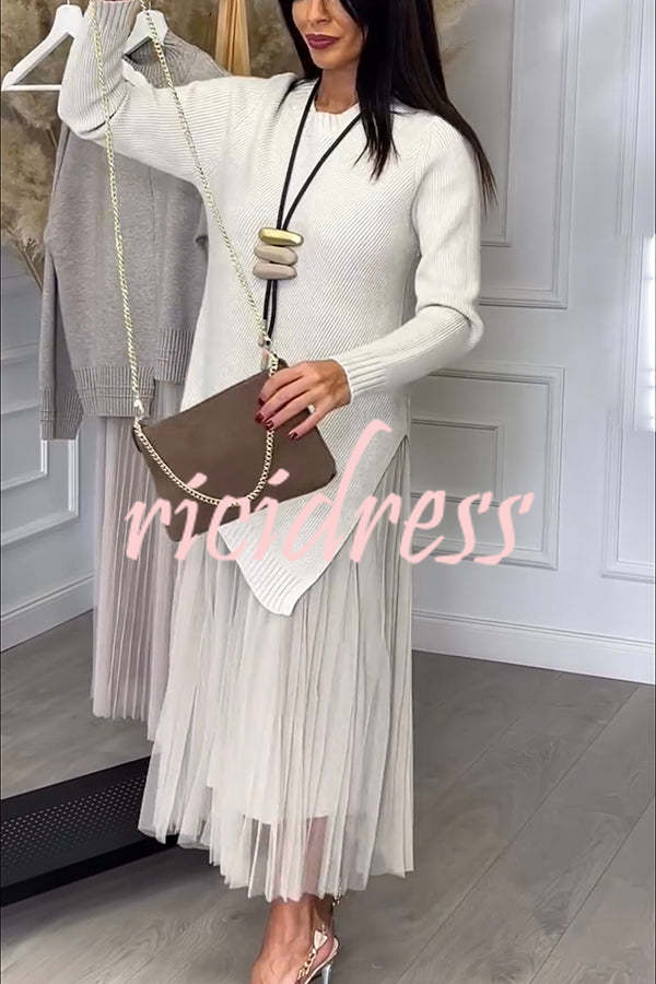 Jensine Ribbed Knit Long Sleeve Irregular Hem Loose Sweater