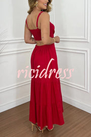 Solid Color Sleeveless Pleated Back Waist-baring Maxi Dress