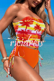 Unique Print High Waist Tie-Stretch Two-Piece Bikini Swimsuit