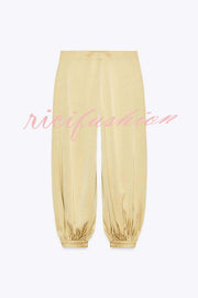 City Phantom Satin High Rise Pocket Aladdin Bloomers Pants