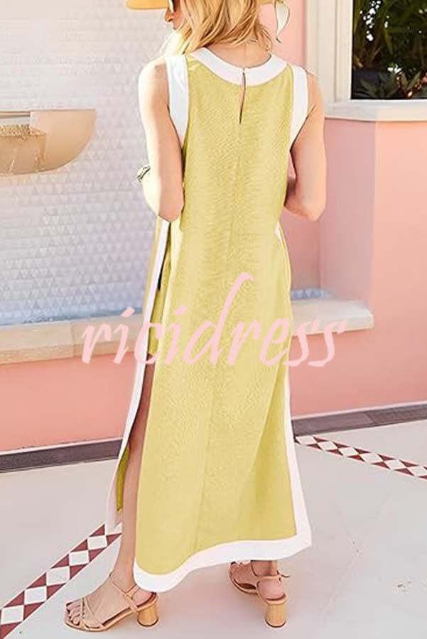 Ellie Contrast Color Sleeveless Midi Top and Elastic Waist Pocket Shorts Set