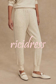 Ivory Marl Fleck Half-Zip Neck Long Sleeve Sweatshirt and Elastic Waist Pocket Jogger Set