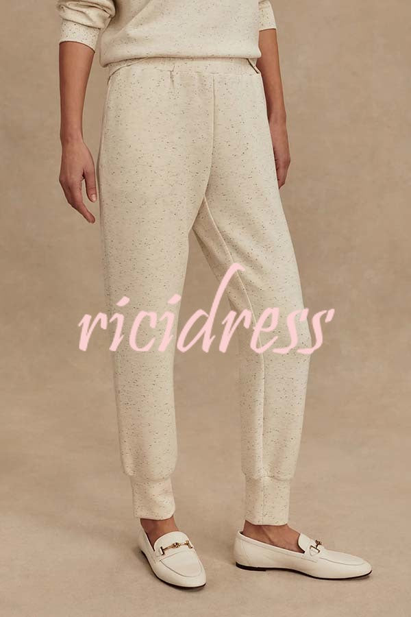 Ivory Marl Fleck Half-Zip Neck Long Sleeve Sweatshirt and Elastic Waist Pocket Jogger Set