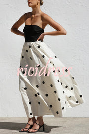 Polka Dot Print Off-shoulder Contrast Color Maxi Dress