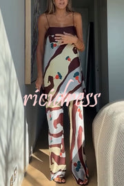Loving Views Satin Unique Print a-line Tank and Elastic Waist Loose Pants Set