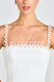 Lovers Kiss Pearl Trim Straps Pocketed Tulip Style Mini Dress