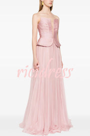 Fantasy Fairy Pleated Corset Chiffon Hem Strapless Maxi Dress