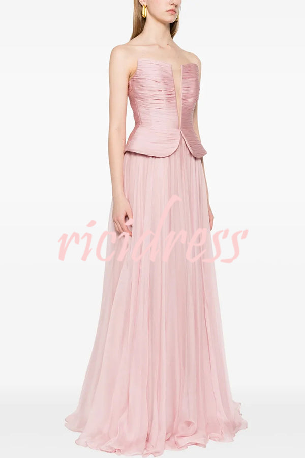 Fantasy Fairy Pleated Corset Chiffon Hem Strapless Maxi Dress