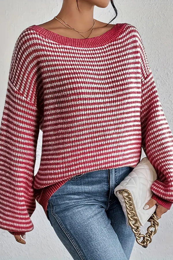 Fashion Striped Loose Long Sleeve Round Neck Knitted Sweater