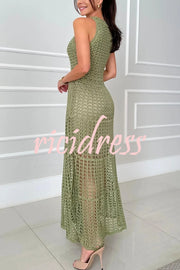 Mariane Crochet Knit Round Neck Texture A-line Maxi Dress