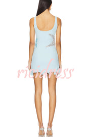 Beachside Dreams Starfish Sequin Wave Hem Stretch Tank Mini Dress