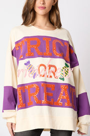 Halloween Letter Sequined Color Block Loose Casual Sweatshirt