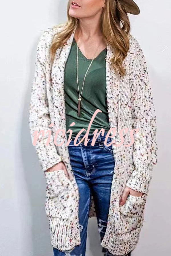 Aminga Colorful Spotted Pocket Crochet Long Sleeved Cardigan