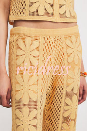 Fashion Embroidered Hollow Elastic Waist Casual Wide-leg Pants