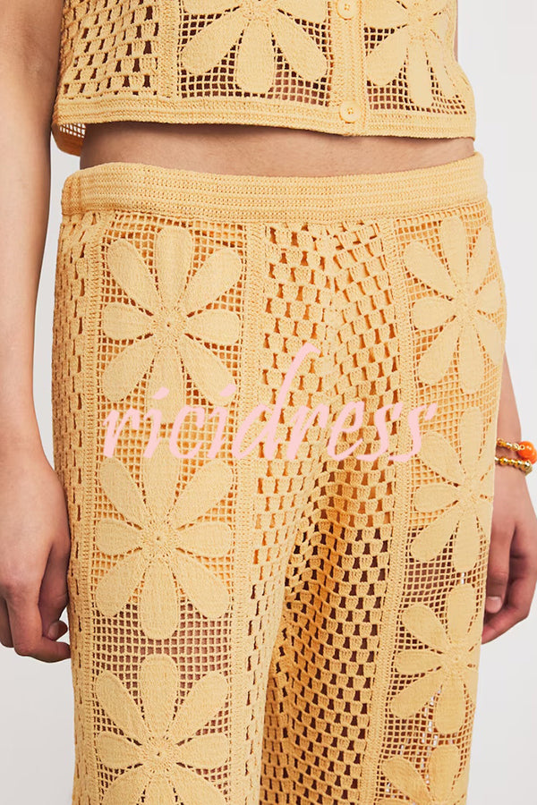 Fashion Embroidered Hollow Elastic Waist Casual Wide-leg Pants