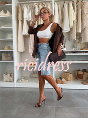 Fashion Denim Pocket Frayed Bermuda Shorts