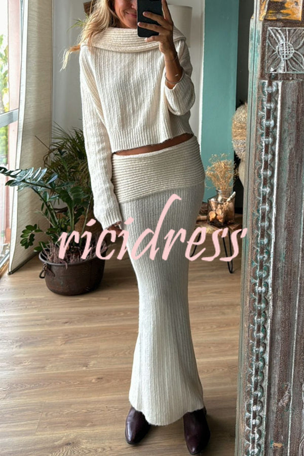 Luka Ribbed Knit Off Shoulder Long Sleeve Sweater and Stretch Maxi Skirt Set