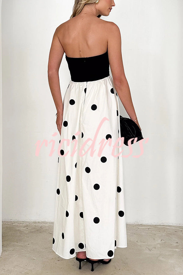 Polka Dot Print Off-shoulder Contrast Color Maxi Dress