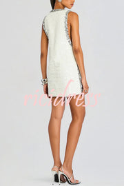 Cocktail Charm Sequin Colorblock Trim V-neck Sleeveless A-line Mini Dress