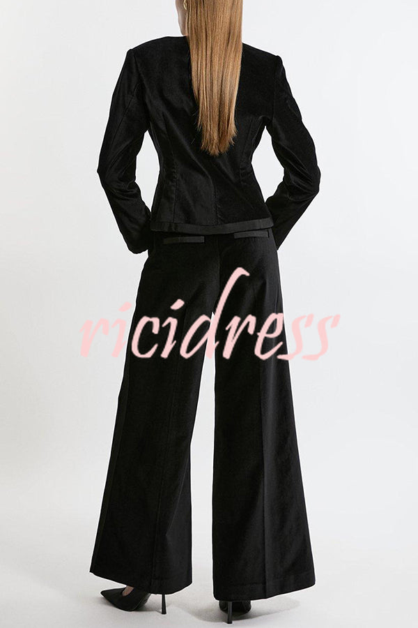 Cue The Cocktails Velvet Grosgrain Detail Pocketed Wide Leg Pants