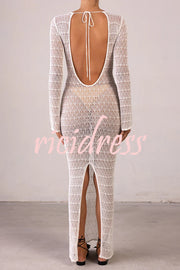 Sexy Backless Long-sleeved Knitted Slim-fit Maxi Dress