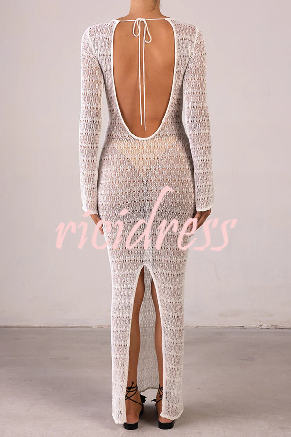 Sexy Backless Long-sleeved Knitted Slim-fit Maxi Dress