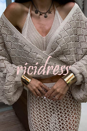 Fashion Front Cross Loose Lantern Sleeve Knitted Top