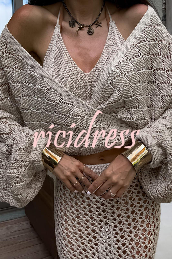 Fashion Front Cross Loose Lantern Sleeve Knitted Top