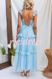 Solid Color Halter Backless Tie Elegant Ruffle Maxi Dress