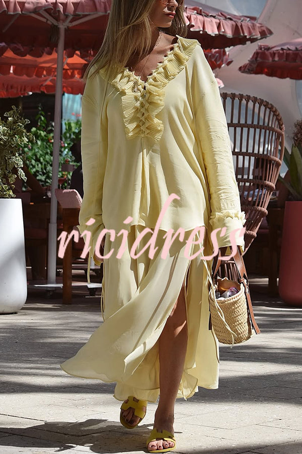 Solid Elastic Waist Drawstring Maxi Skirt