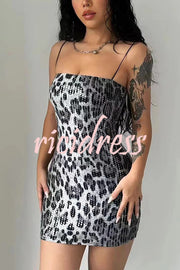 Leopard Print Sequin Sexy Sling Slim Fit Mini Dress