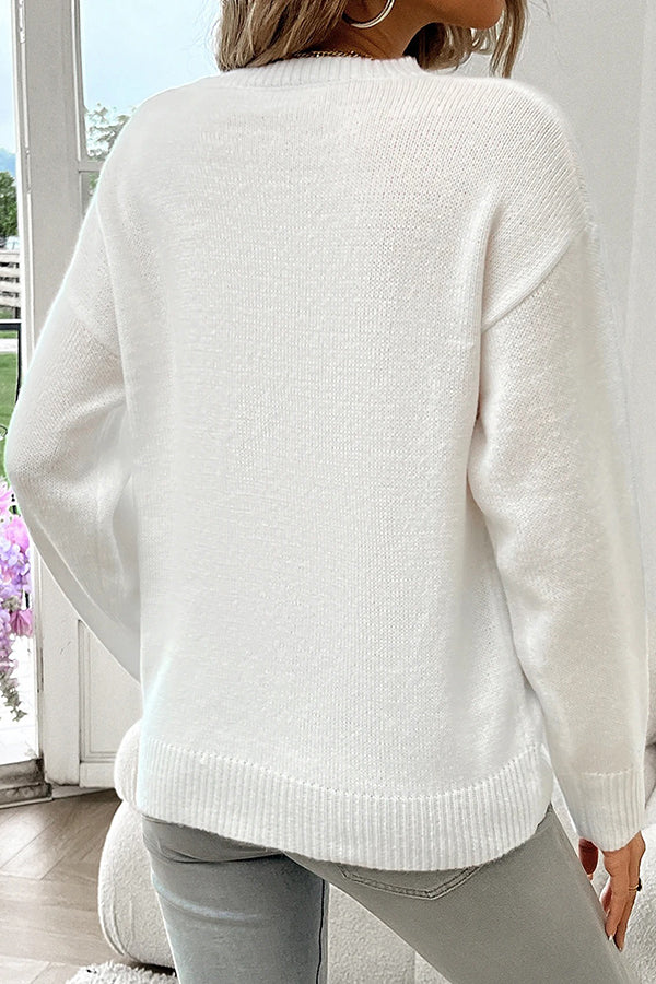 Flag Pattern Knitted Casual Crewneck Long Sleeve Sweater