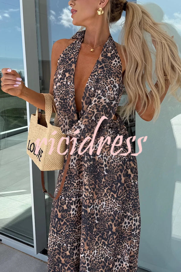 Sexy Sleeveless Backless Halter Neck Lace Up Maxi Dress