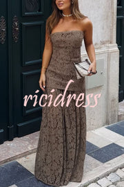 Sepia Kiss Floral Lace Off Shoulder Flowing Hem Maxi Dress