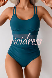 Fashion Waist Mesh Stretch One-piece Swimsuit