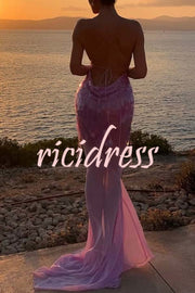 Perfect Night Sequin Embroidery Backless Drape Tulle Hem Slip Maxi Dress
