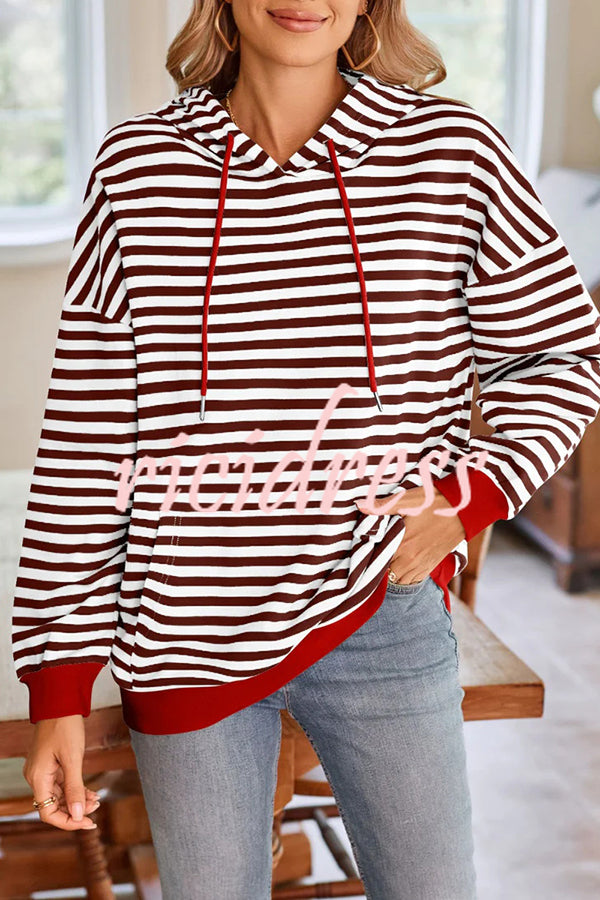 Striped Print Long Sleeve Pocket Loose Hoodie