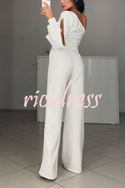 Fashionable Oblique Shoulder One-sleeve Sexy High Slit Slim Jumpsuit