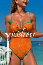 Fashion Contrast Color Hollow Stretch One-piece Swimsuit