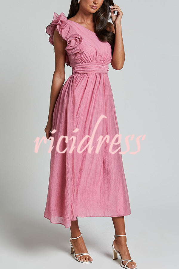 Romantic Seaside One Shoulder Frill Detail Sleeve Layered Midi Dress